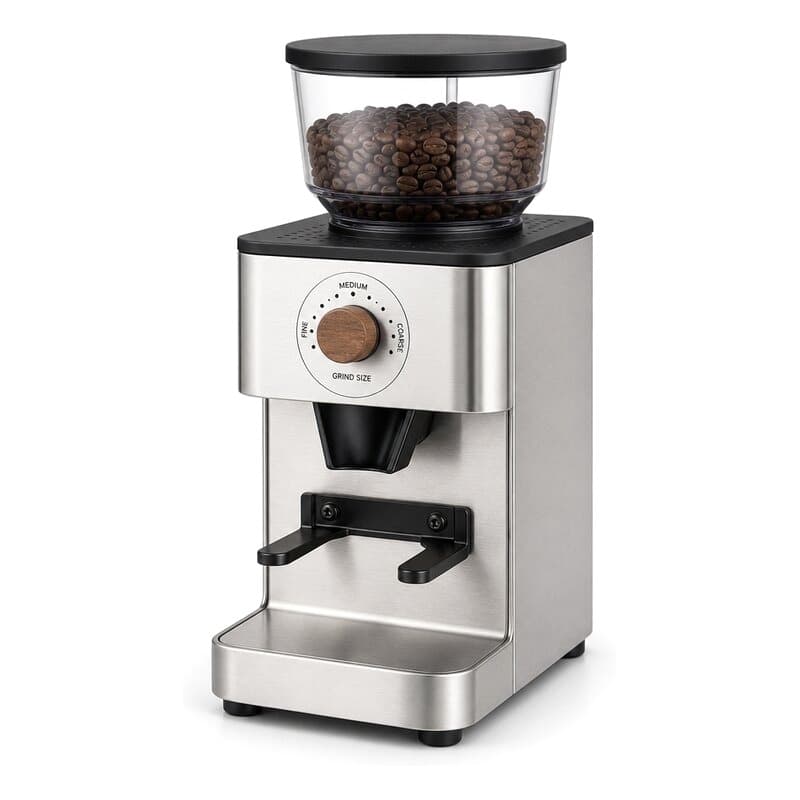 The Nove grinder in steel with a walnut knob
